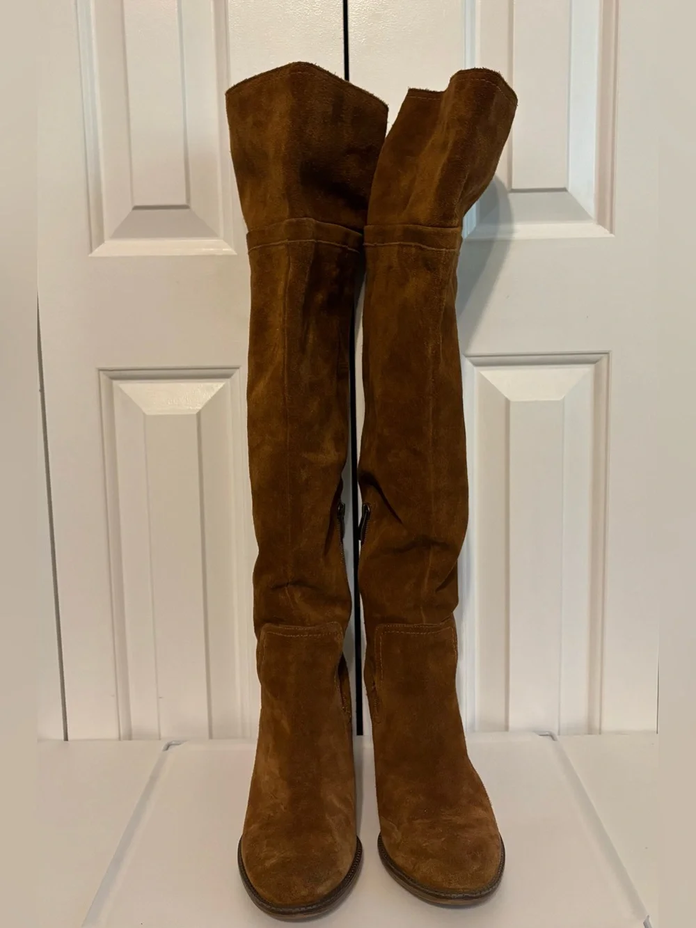 FRANCO SARTO, Brown Suede “Elnora” Tall Over-the-Knee Boots with Fringe Tassel